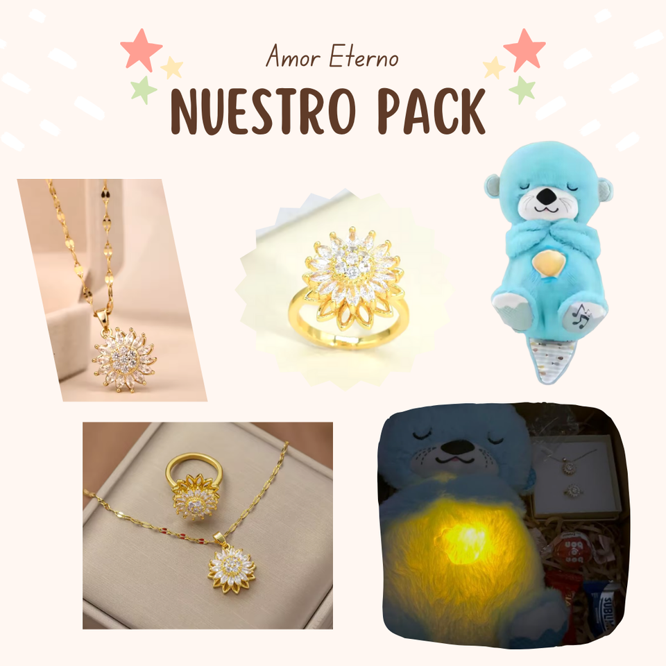 Pack Nutria, Anillo y Collar Girasol-Regalo Perfecto